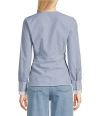 BOSS By Hugo Boss Woven Stripe Print V-Neck Twist Front Long Sleeve Shirt
