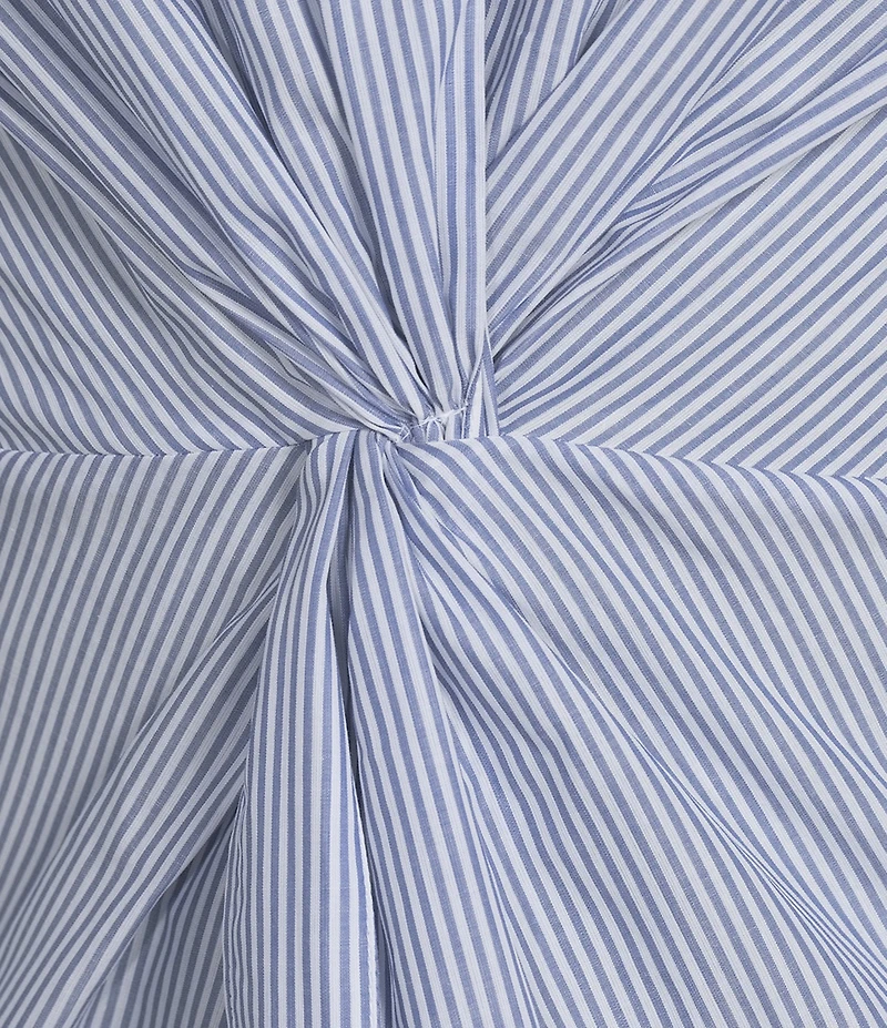 BOSS By Hugo Boss Woven Stripe Print V-Neck Twist Front Long Sleeve Shirt