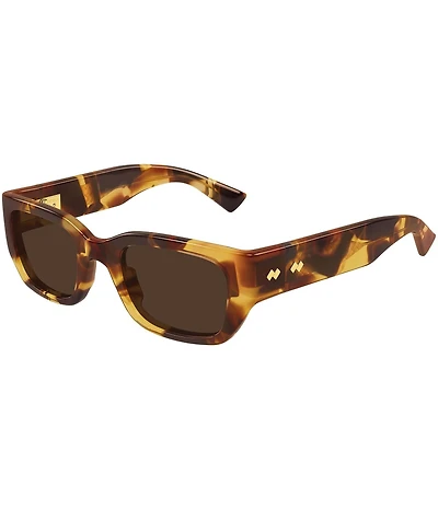 Bottega Veneta Men's Intrecciato Wirecore 51mm Havana Rectangle Sunglasses