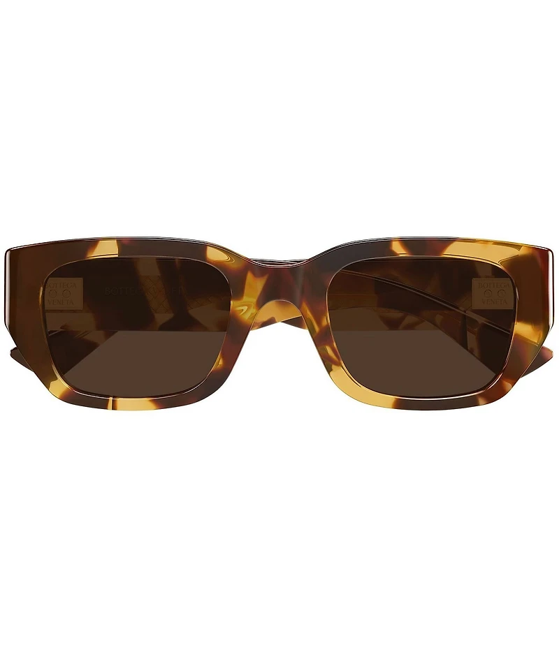 Bottega Veneta Men's Intrecciato Wirecore 51mm Havana Rectangle Sunglasses