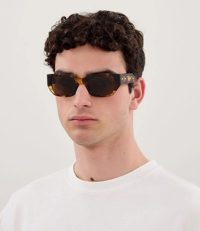 Bottega Veneta Men's Intrecciato Wirecore 51mm Havana Rectangle Sunglasses