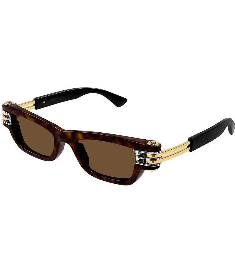 Bottega Veneta Unisex Bolt 50mm Tortoise Rectangle Statement Sunglasses