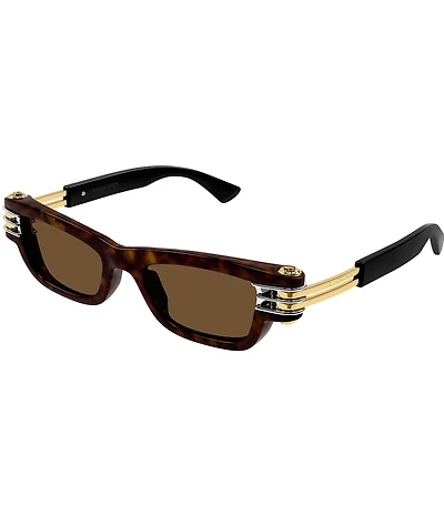 Bottega Veneta Unisex Bolt 50mm Tortoise Rectangle Statement Sunglasses