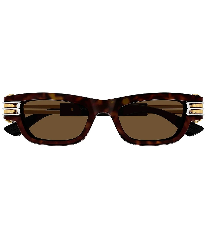 Bottega Veneta Unisex Bolt 50mm Tortoise Rectangle Statement Sunglasses
