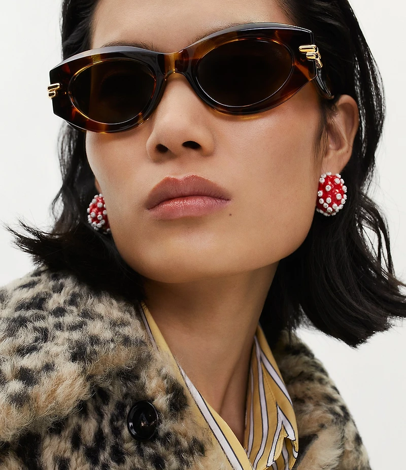 Bottega Veneta Women's Bold Ribbon 51mm Havana Oval Sunglasses