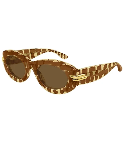 Bottega Veneta Women's Curvy Bold Ribbon 51mm Intrecciato Pattern Oval Sunglasses