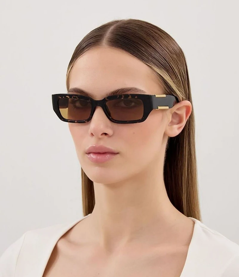 Bottega Veneta Women's Dash Ribbon 53mm Havana Rectangle Sunglasses