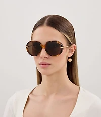 Bottega Veneta Women's Drop 60mm Spotted Havana Round Sunglasses