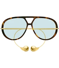 Bottega Veneta Drop Collection 63mm Tortoise Aviator Statement Sunglasses