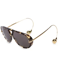 Women's Gold Abstract Detailing Drop 63mm Shield Sunglasses