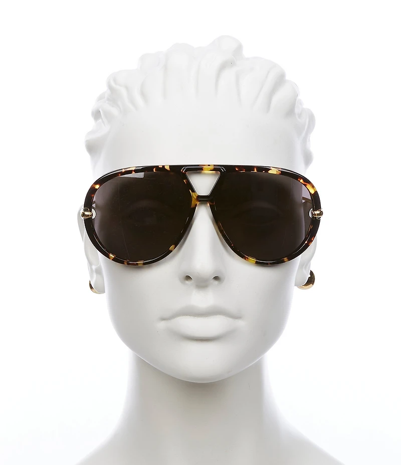Women's Gold Abstract Detailing Drop 63mm Shield Sunglasses