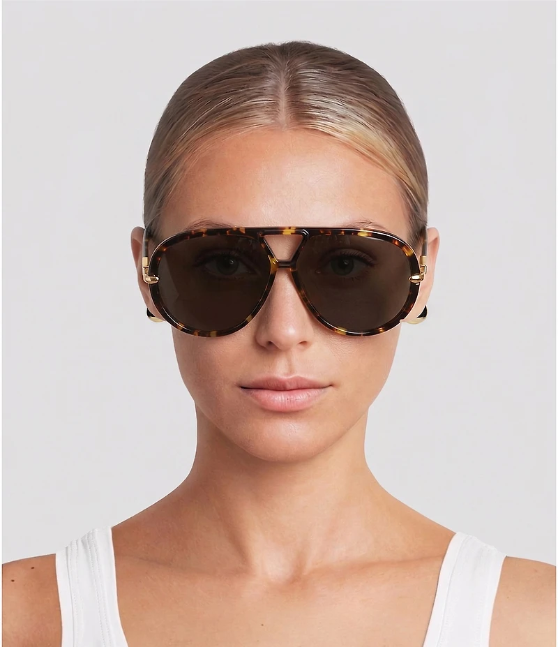 Women's Gold Abstract Detailing Drop 63mm Shield Sunglasses