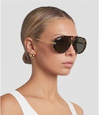 Women's Gold Abstract Detailing Drop 63mm Shield Sunglasses