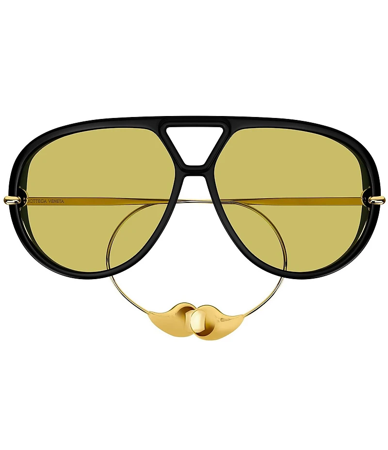 Bottega Veneta Women's Gold Abstract Detailing Drop 63mm Shield Sunglasses