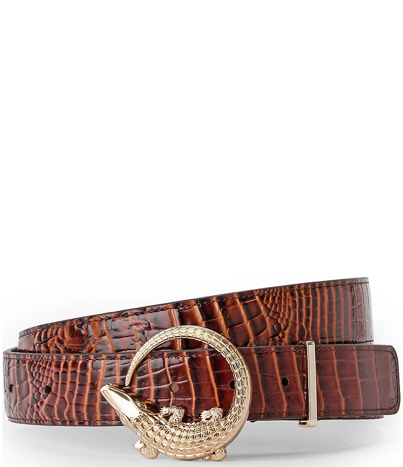BRAHMIN 1.25#double; Croc Embossed Buckle Belt
