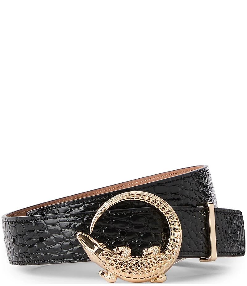 BRAHMIN 1.25#double; Croc Embossed Buckle Belt