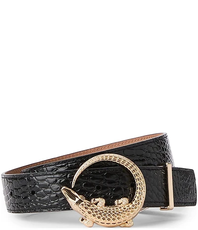 BRAHMIN 1.25#double; Croc Embossed Buckle Belt