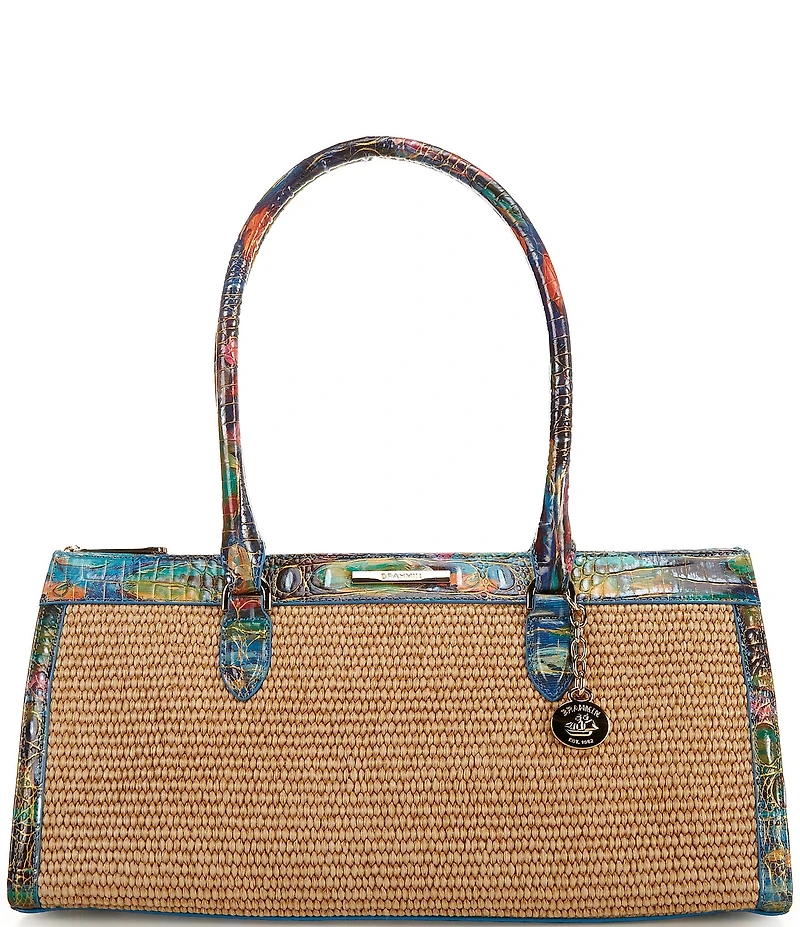 BRAHMIN Abloom Collection Sophia East West Raffia Satchel Bag