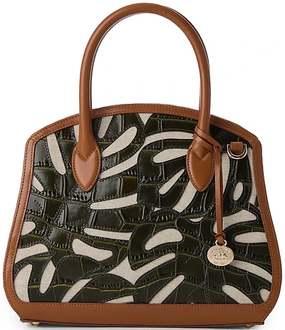 BRAHMIN Abrigado Collection Cacti Green Rosetta Contrast Trim Satchel Bag