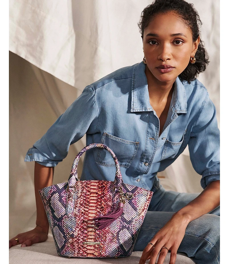 BRAHMIN Ametrine Collection Snakeskin Dewberry Jenny Satchel Bag