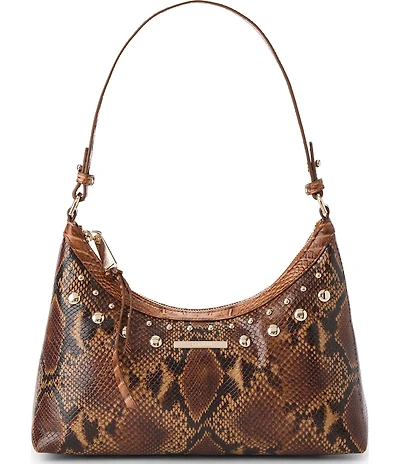 BRAHMIN Anuket Collection Cinnamon Olivia Snake Embossed Studded Shoulder Bag