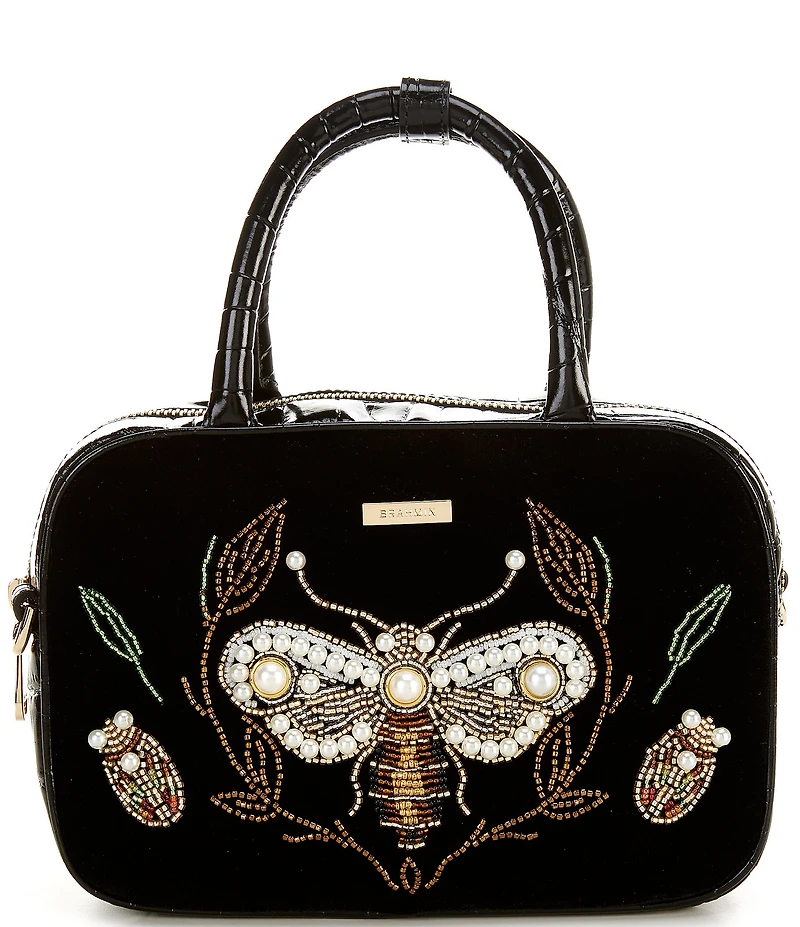BRAHMIN Attenborough Collection Mara Mini Velvet Peal Beaded Satchel Bag