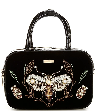 BRAHMIN Attenborough Collection Mara Mini Velvet Peal Beaded Satchel Bag