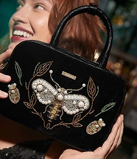 BRAHMIN Attenborough Collection Mara Mini Velvet Peal Beaded Satchel Bag