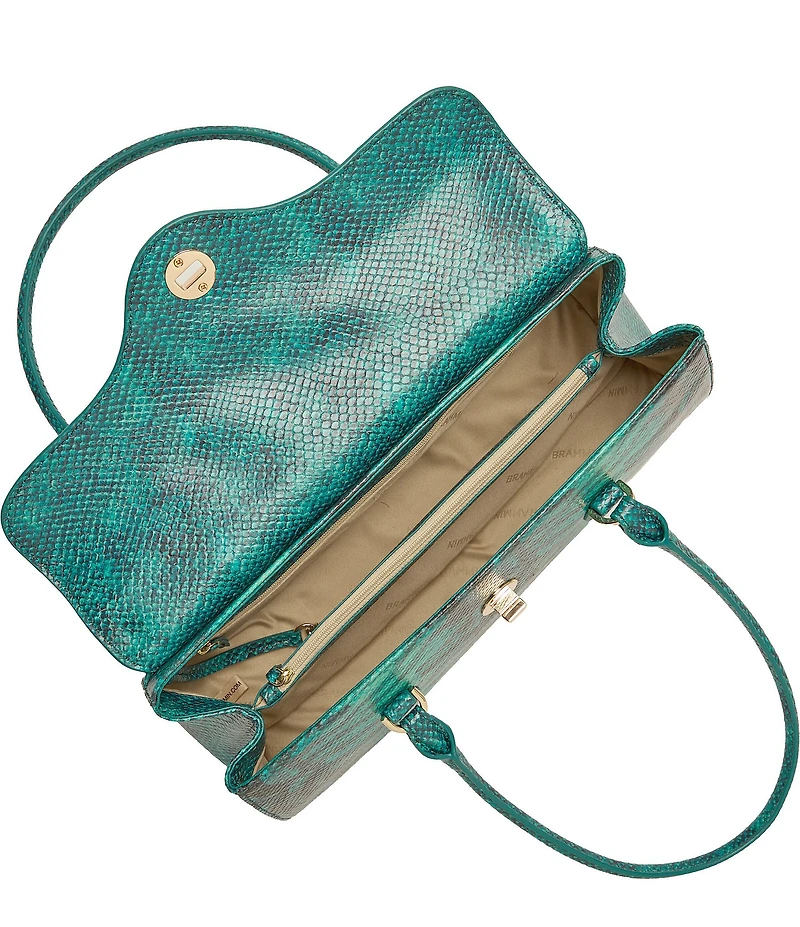 BRAHMIN Blue Mariner Collection Snake Embossed Dayan Satchel Bag