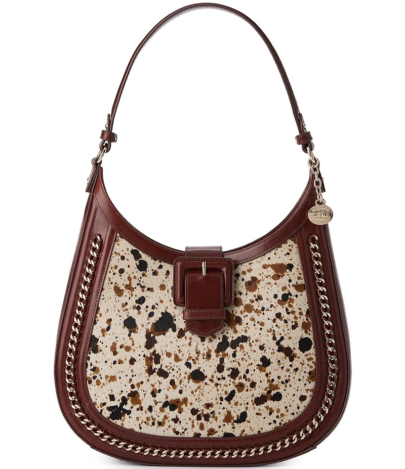 BRAHMIN Caspian Collection Cognac Fallon Cow Print Hobo Shoulder Bag