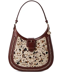 BRAHMIN Caspian Collection Cognac Fallon Cow Print Hobo Shoulder Bag