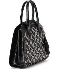 BRAHMIN Castle Glen Collection Black Rosetta Satchel Bag