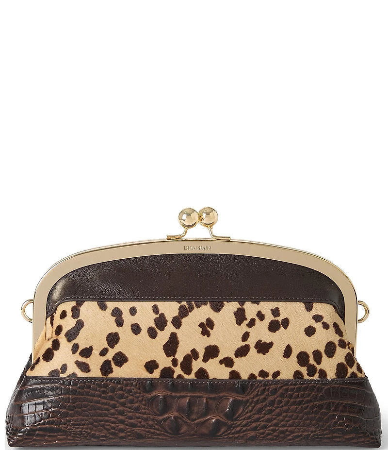 BRAHMIN Christine Espresso Natrona Collection Animal Print Kiss Lock Clutch