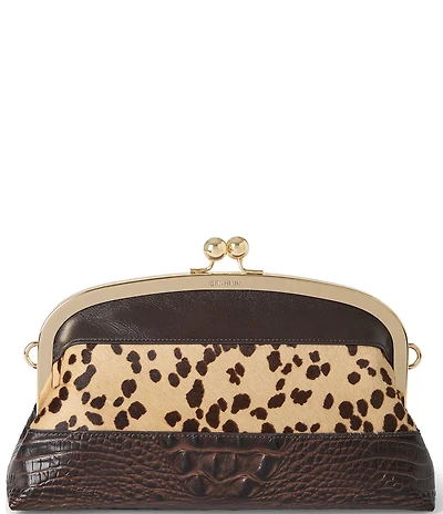 BRAHMIN Christine Espresso Natrona Collection Animal Print Kiss Lock Clutch