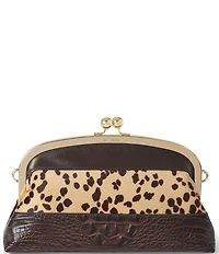 BRAHMIN Christine Espresso Natrona Collection Animal Print Kiss Lock Clutch