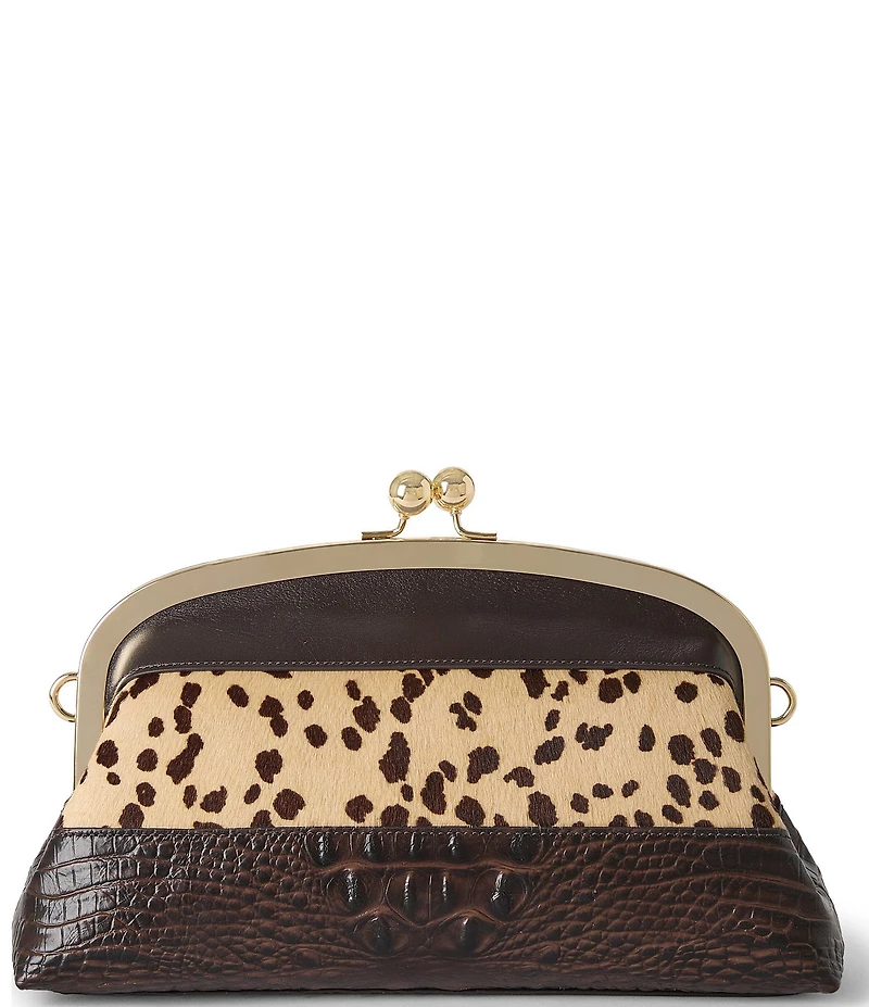 BRAHMIN Christine Espresso Natrona Collection Animal Print Kiss Lock Clutch