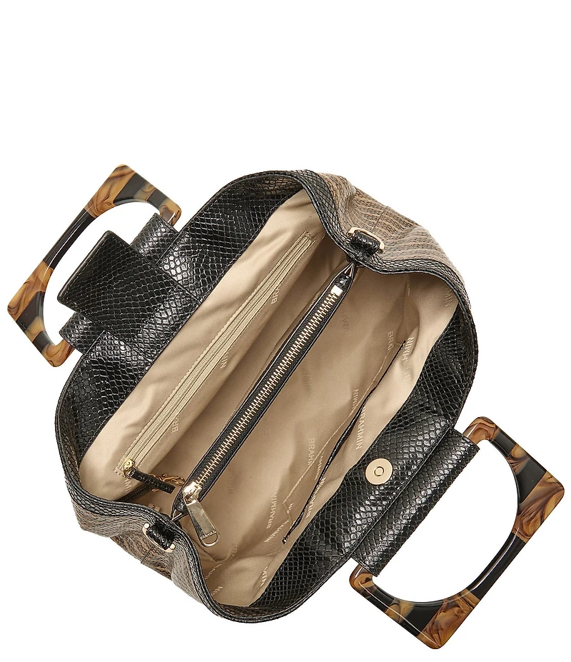 BRAHMIN Denise Anise Collection Multi Snake Print Resin Handle Small Satchel Bag