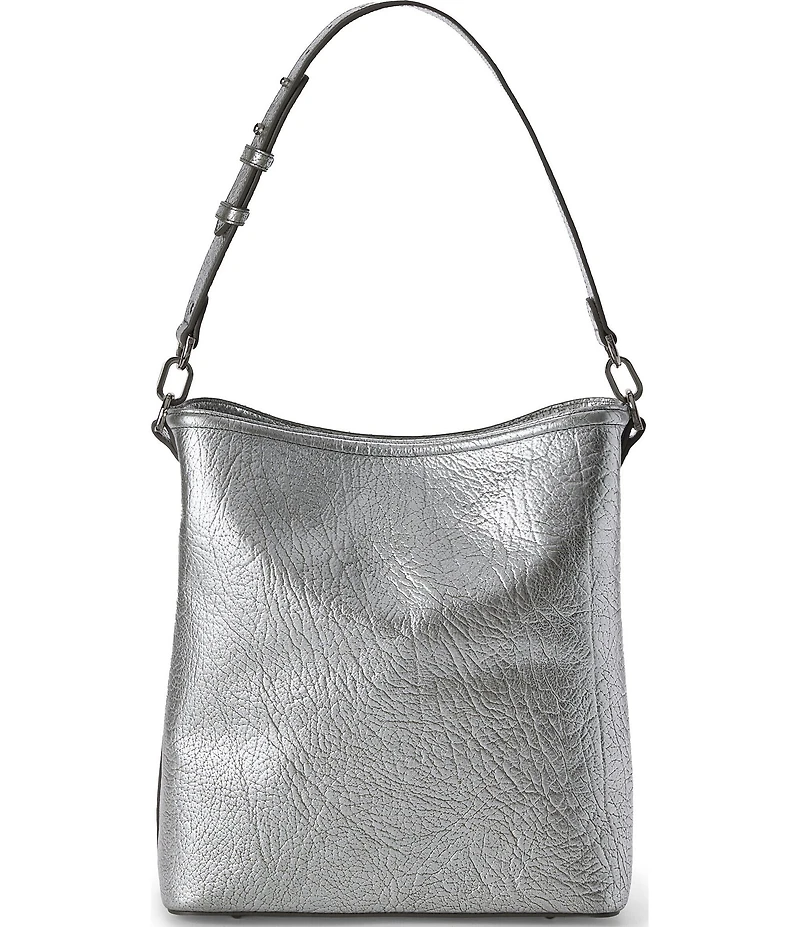 BRAHMIN Duchess Collection Silver Metallic Celina Bucket Shoulder Bag