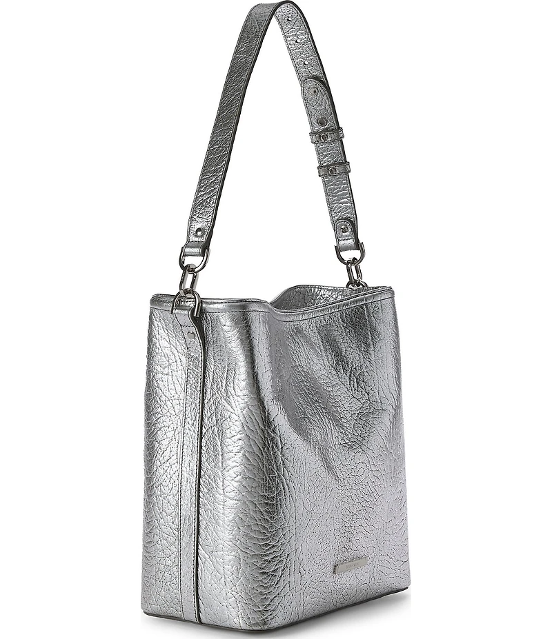 BRAHMIN Duchess Collection Silver Metallic Celina Bucket Shoulder Bag