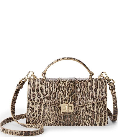 BRAHMIN Genie Melbourne Collection Ocelot Animal Print Turn Lock Crossbody Bag