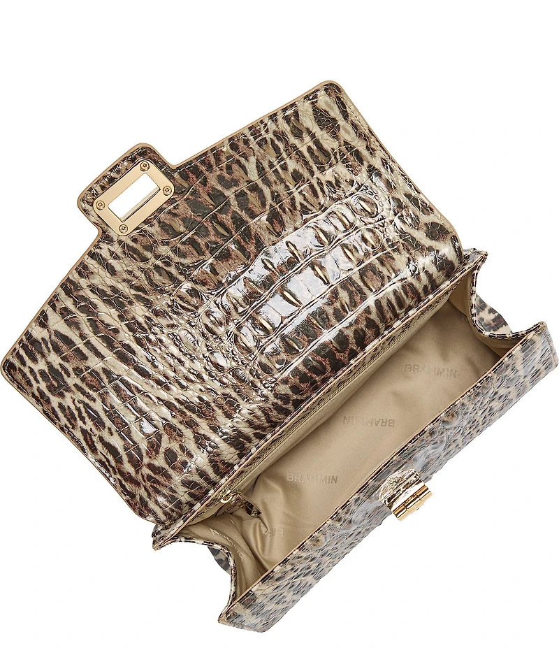BRAHMIN Genie Melbourne Collection Ocelot Animal Print Turn Lock Crossbody Bag