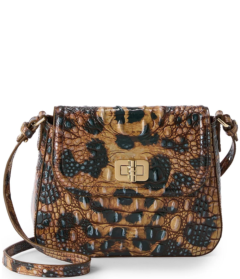 BRAHMIN Golden Lynx Animal Print Melbourne Collection Gianna Crossbody Bag