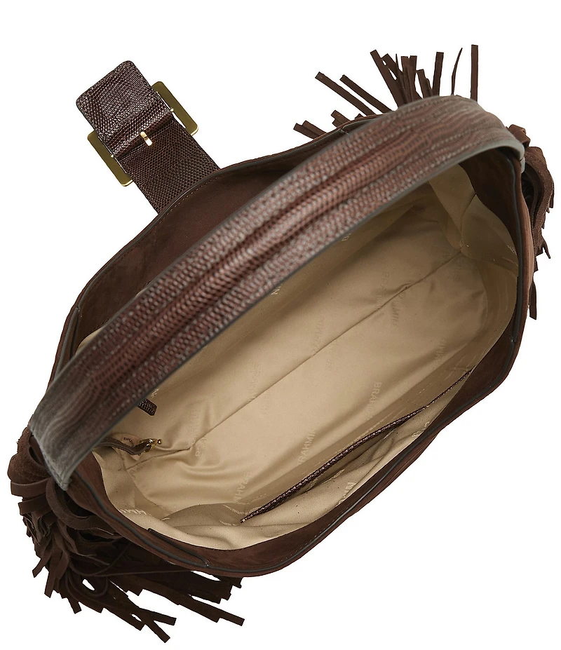 BRAHMIN Gwynne Bohemian Collection Chocolate Buckle Studded Fringe Suede Hobo Shoulder Bag