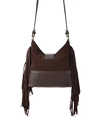 BRAHMIN Gwynne Bohemian Collection Chocolate Small Suede Fringe Studded Crossbody Bag