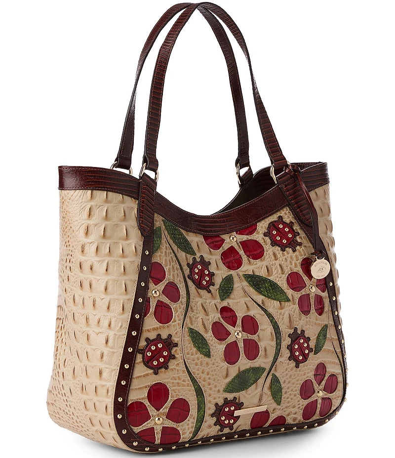 BRAHMIN Ladybird Collection Aliza Floral Lady Bug Contrast Trim Tote Bag