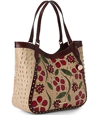 BRAHMIN Ladybird Collection Aliza Floral Lady Bug Contrast Trim Tote Bag