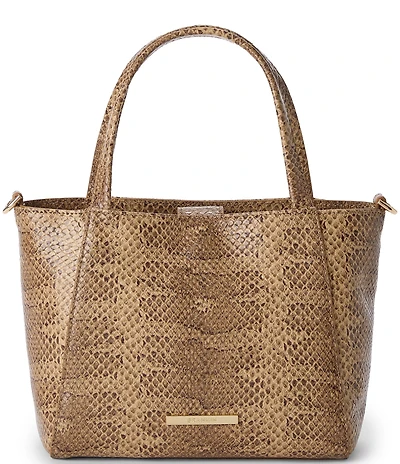 BRAHMIN Light Pecan Bonaire Collection Small Mona Snake Print Tote Bag