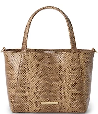 BRAHMIN Light Pecan Bonaire Collection Small Mona Snake Print Tote Bag