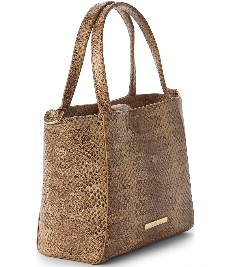 BRAHMIN Light Pecan Bonaire Collection Small Mona Snake Print Tote Bag