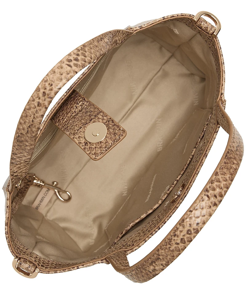 BRAHMIN Light Pecan Bonaire Collection Small Mona Snake Print Tote Bag